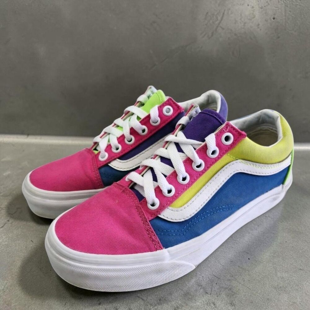 Vans Old Skool Neon Colorblock Skate Shoes Womens 5.5 Canvas New Laces Retro 90s